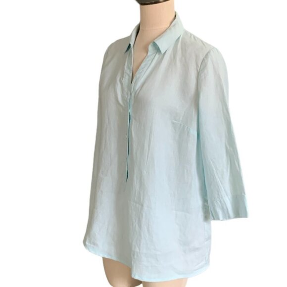 PURE Collection Linen Tunic Top Pastel Blue-Green/Aqua Sz 12 #230F - Picture 1 of 7
